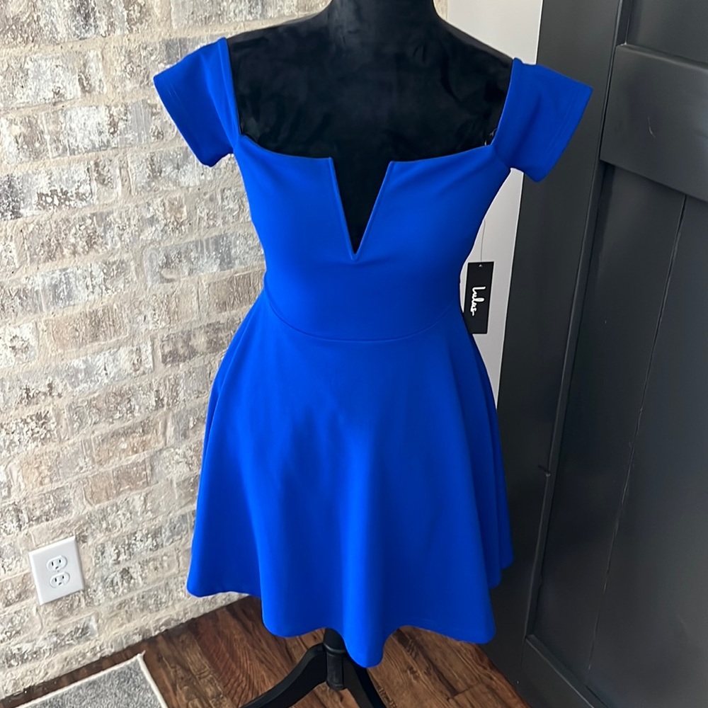 NWT Lulus Womens Royal Blue Play The Party Off Shoulder Mini Dress Size Small